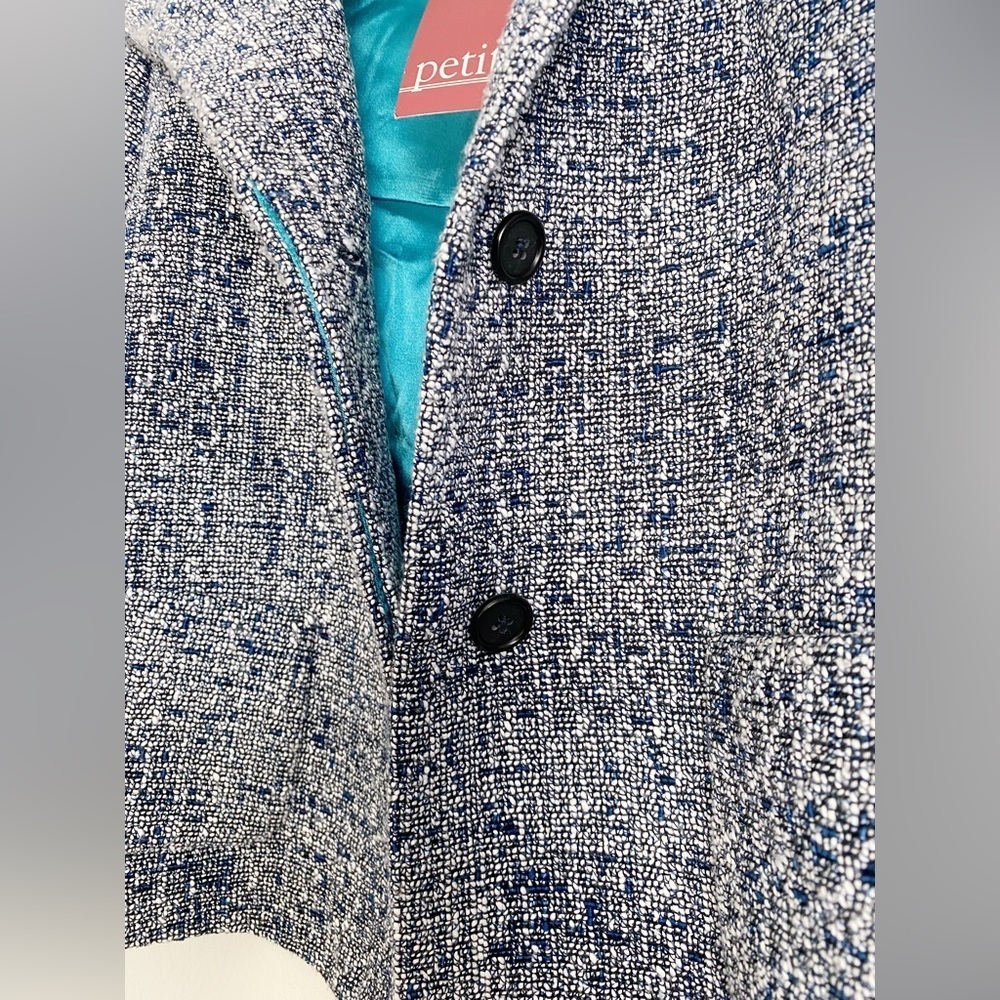 TAHARI Venetia Jacket Blue Boucle Tweed Cropped Blazer Quiet Luxury Old Money 6P - Picture 5 of 6